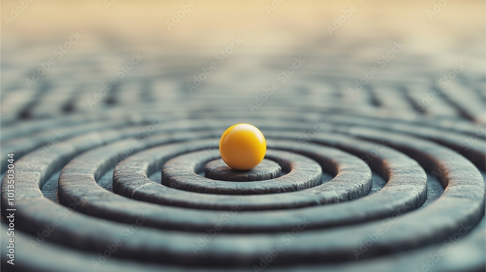 A yellow ball rests at the center of a textured spiral pattern, symbolizing focus and balance amidst a swirling environment. A yellow ball rests at the center of a textured spiral pattern, symbolizing focus and balance amidst a swirling environment.