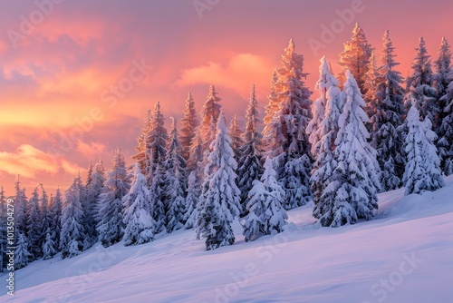 Snow covered branches of a coniferous tree, witer landsape 