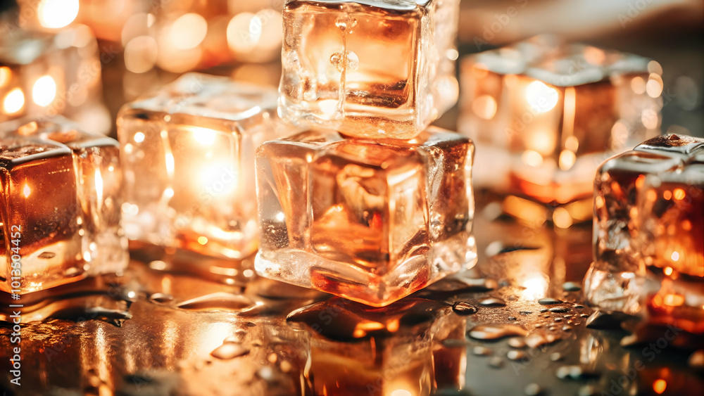 Close-Up Macro Shot of Glowing Ice Cubes Forming in a Futuristic Drink, Capturing Radiant Textures for a Winter-Themed Concept in Photo Stock Close-Up Macro Shot of Glowing Ice Cubes Forming in a Futuristic Drink, Capturing Radiant Textures for a Winter-Themed Concept in Photo Stock