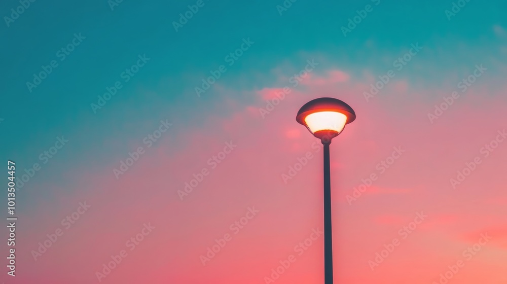 Street lamp against vibrant sunset sky, minimalistic composition. Urban evening serenity concept Street lamp against vibrant sunset sky, minimalistic composition. Urban evening serenity concept