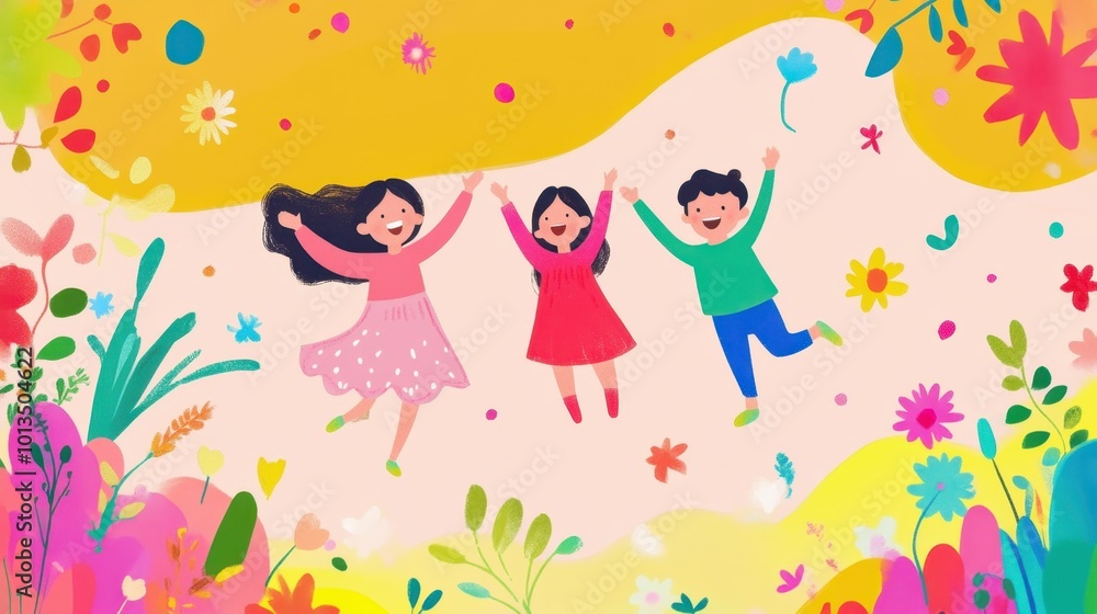 International Children's Day colorful background with playful elements, ideal for business and social media campaigns. International Children's Day colorful background with playful elements, ideal for business and social media campaigns.
