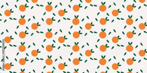 Cute pattern with orange fruit and leaves motif