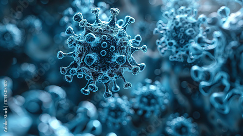 Microscopic view of a virus – intricate illustration of virus with spike proteins