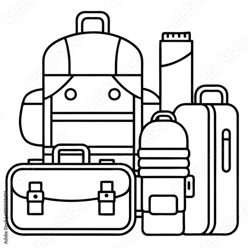travel items outline coloring book page line art drawing