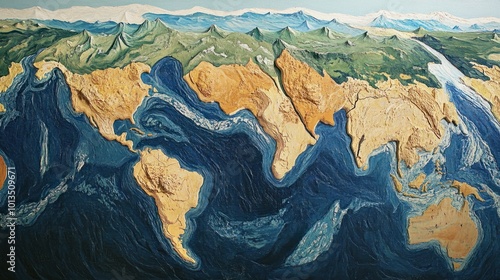 Depiction of the continental drift from a supercontinent into current geographic shapes photo