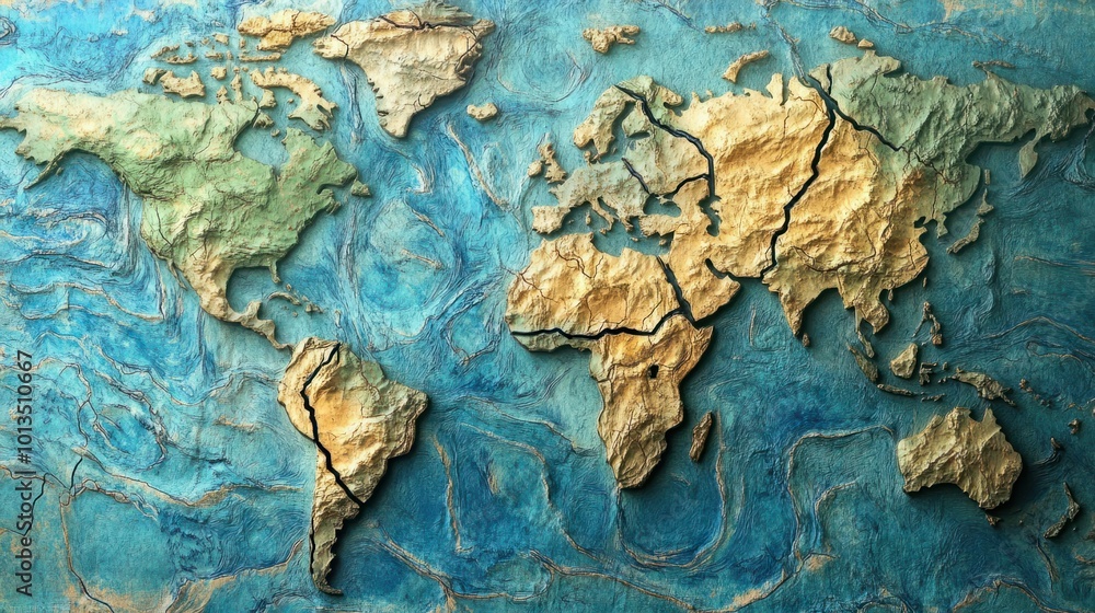 Naklejka premium Diagram of Earth's continents drifting apart due to tectonic plate movement over time