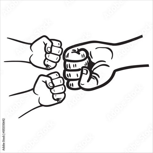 father and son first bump illustration, Daddy and baby Holding Hands vector, Father's Day clipart design 
