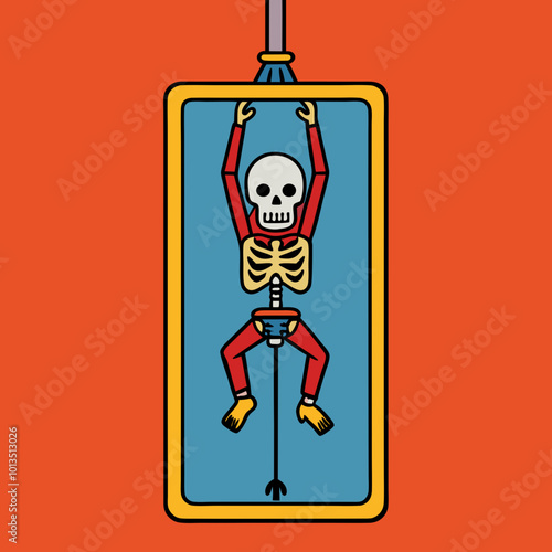 Reverse hanging human skeleton