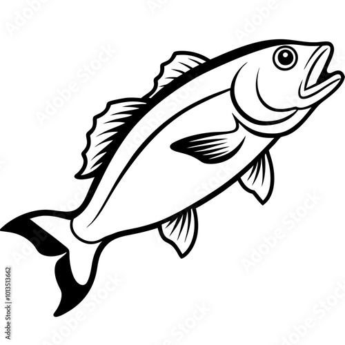 Red snapper isolated vector illustration. Fishing logo of red snapper. Fishing emlem for company or sport club. Marine theme background.