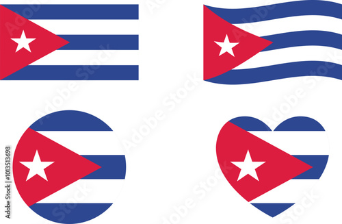 Free Download Cuba flags set. various designs. Circle icon. waving flag. heart shape icon. Vector set - GFXLoad