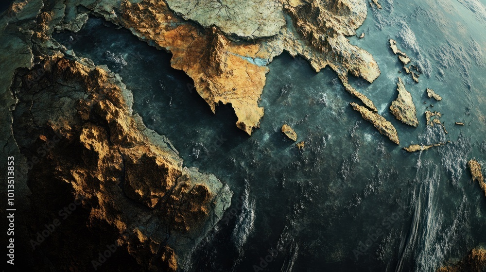 Fototapeta premium Earth's tectonic plates shifting over time, creating new continents and oceanic divisions