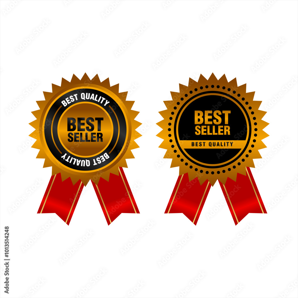 label badge sticker best seller product packaging logo design with medal gold and red ribbon vector illustration label badge sticker best seller product packaging logo design with medal gold and red ribbon vector illustration