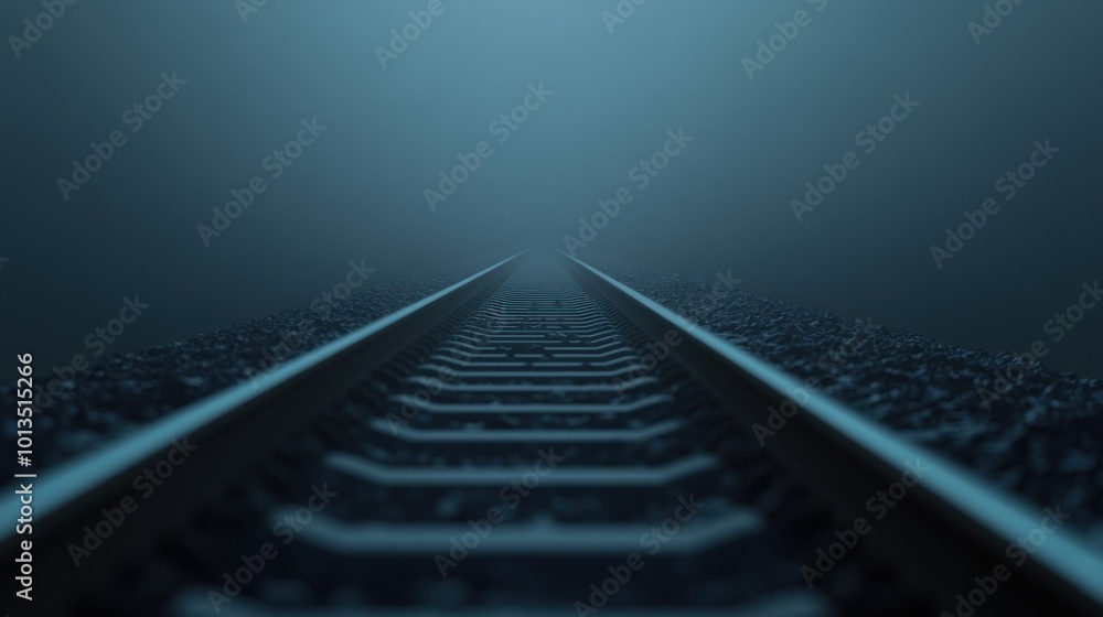 Obraz premium A foggy railway track vanishing into the distance, evoking a sense of mystery and solitude.