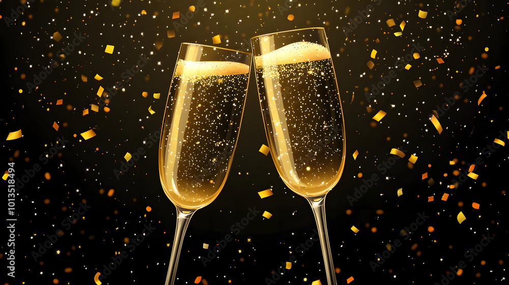 Cheers to the New Year! Two Glasses of Champagne with Confetti Cheers to the New Year! Two Glasses of Champagne with Confetti