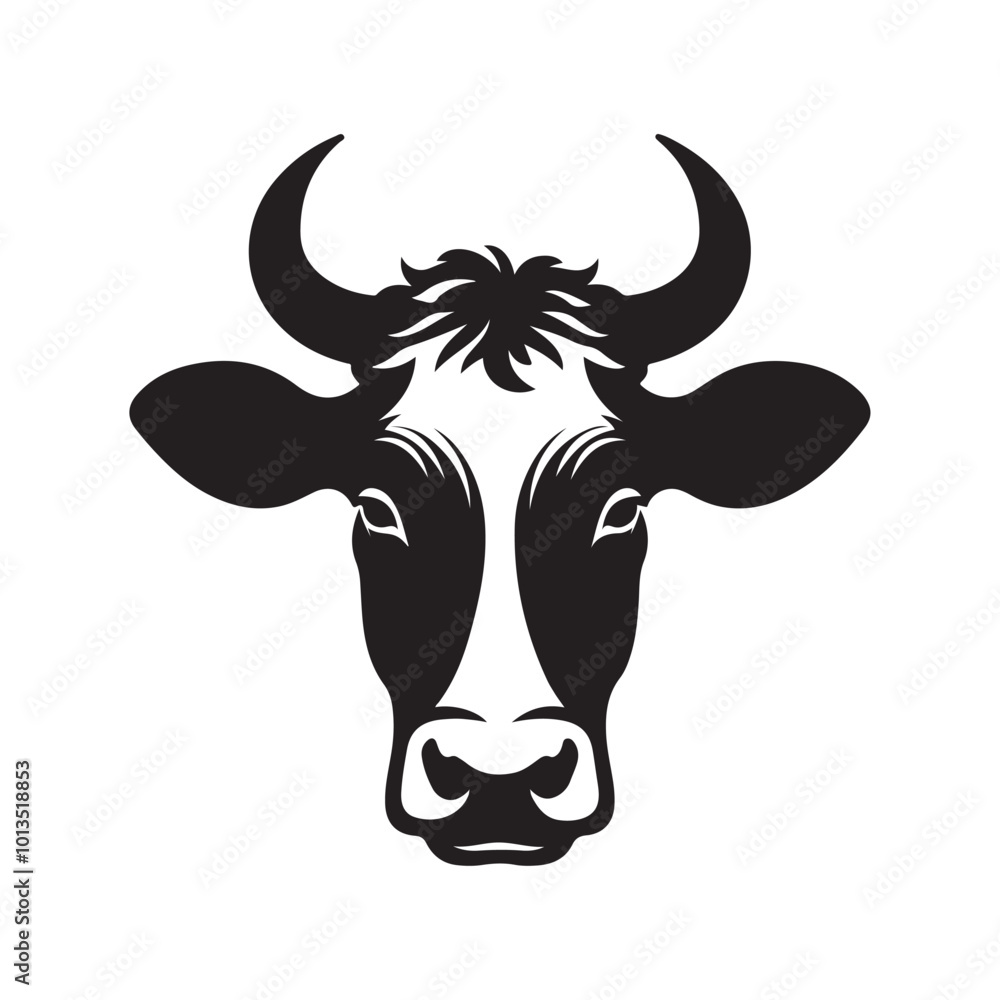 Naklejka premium Cow Head Logo Icon Symbol Silhouette Vector Clip Art Isolated on White Background