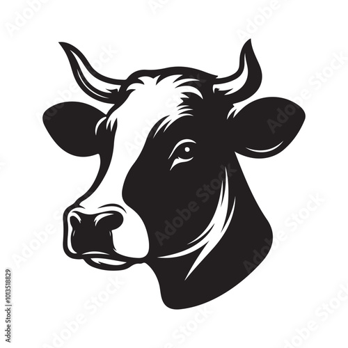 Cow Head Logo Icon Symbol Silhouette Vector Clip Art Isolated on White Background