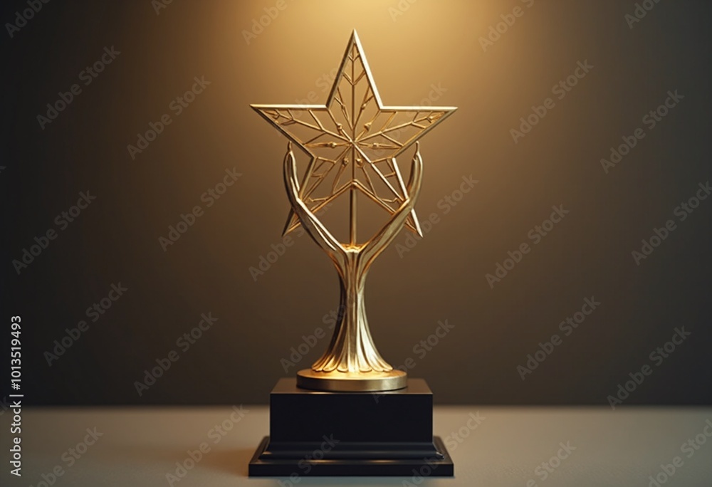 A golden star-shaped trophy on a black base A golden star-shaped trophy on a black base