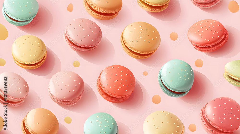 Fototapeta premium Colorful Macarons on Pink Background - Sweet Treats and French Delights
