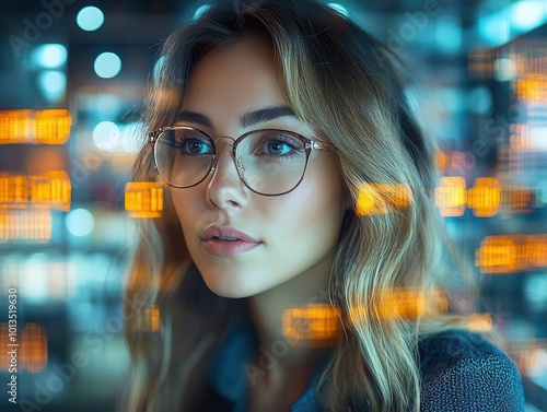 professional woman in business attire working diligently in a modern office illustrating success and competence within the corporate world surrounded by technology and teamwork