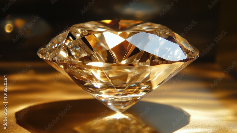 Faceted diamond in a jewelry display, showing off its brilliance and perfect clarity Faceted diamond in a jewelry display, showing off its brilliance and perfect clarity