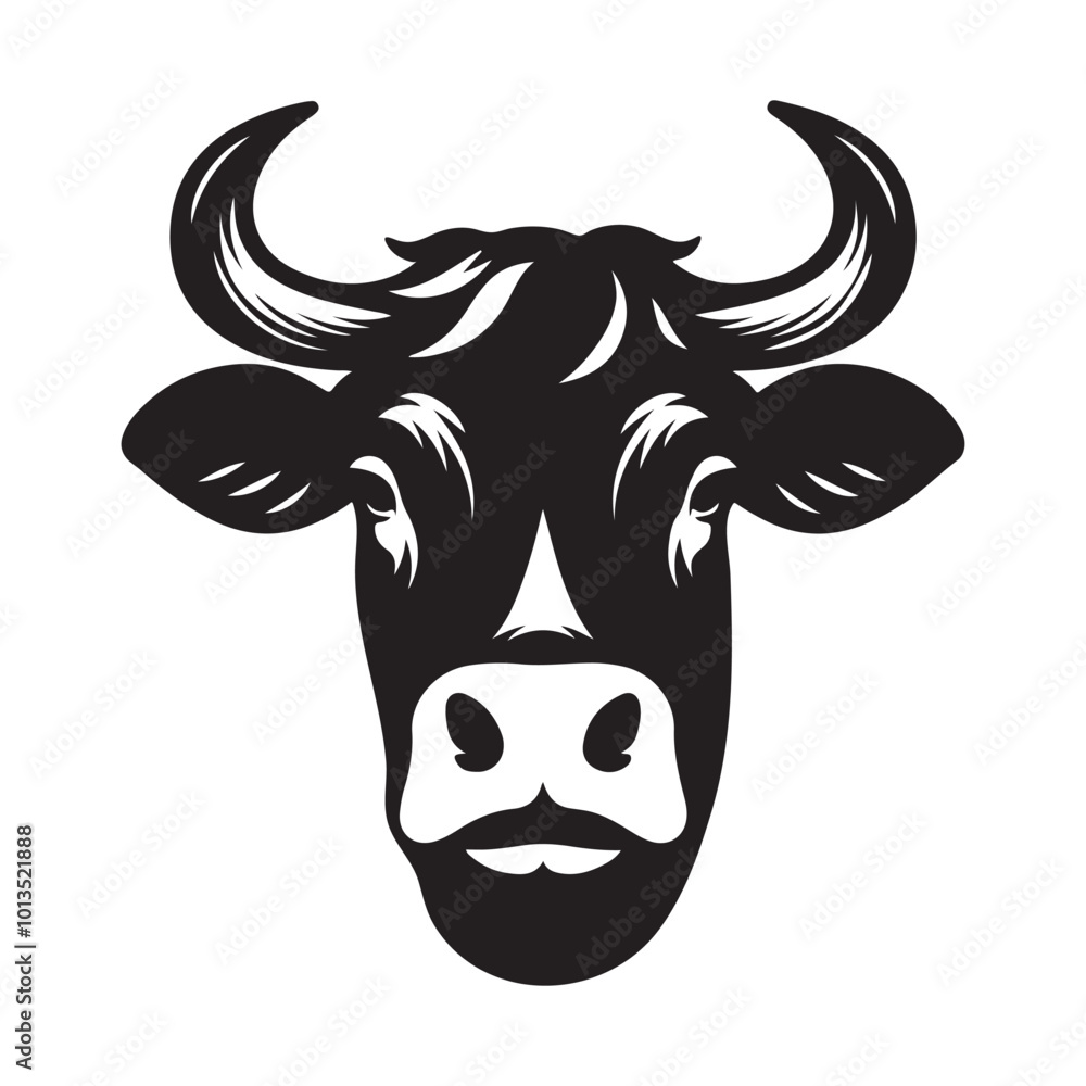 Naklejka premium Cow Head Logo Icon Symbol Silhouette Vector Clip Art Isolated on White Background