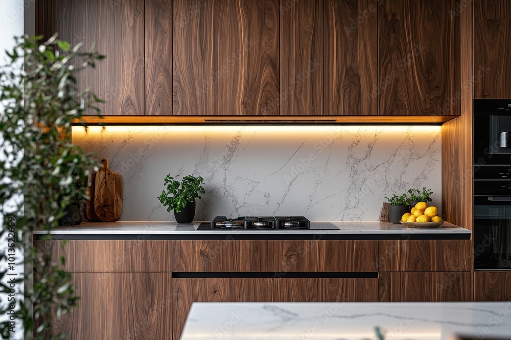 Dark wooden cabinet near white wall, Generative AI Dark wooden cabinet near white wall, Generative AI