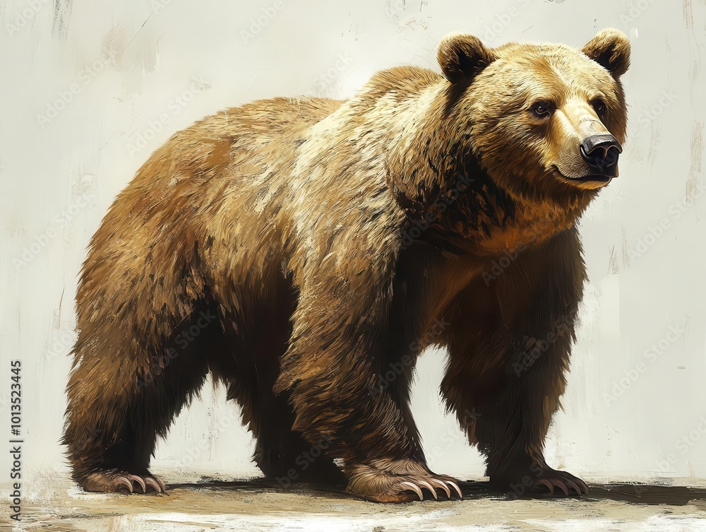 Obraz premium realistic portrayal of a majestic brown bear standing on a neutral background showcasing its powerful build and natural beauty evoking a sense of respect for wildlife