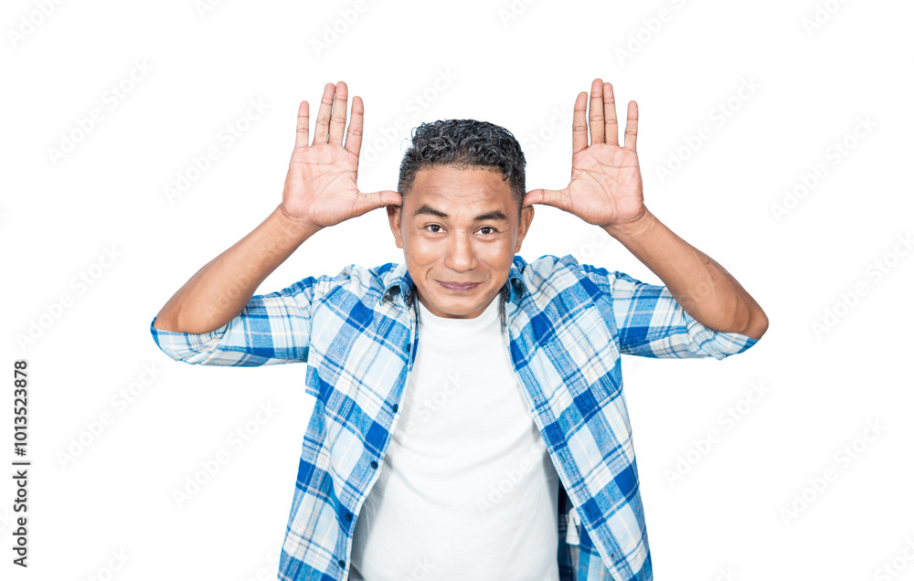 Story expression of a man in casual clothes isolated on a white background Story expression of a man in casual clothes isolated on a white background