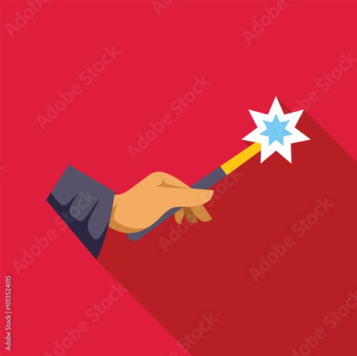 Magician hand holding a magic wand and making a magic trick with a shining star