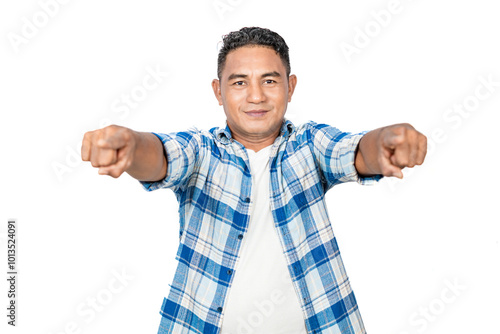 Story expression of a man in casual clothes isolated on a white background