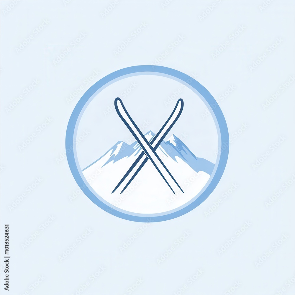 A logo design featuring two crossed skis set against stylized snowy mountains, ideal for winter sports branding and promotion. Generative AI A logo design featuring two crossed skis set against stylized snowy mountains, ideal for winter sports branding and promotion. Generative AI