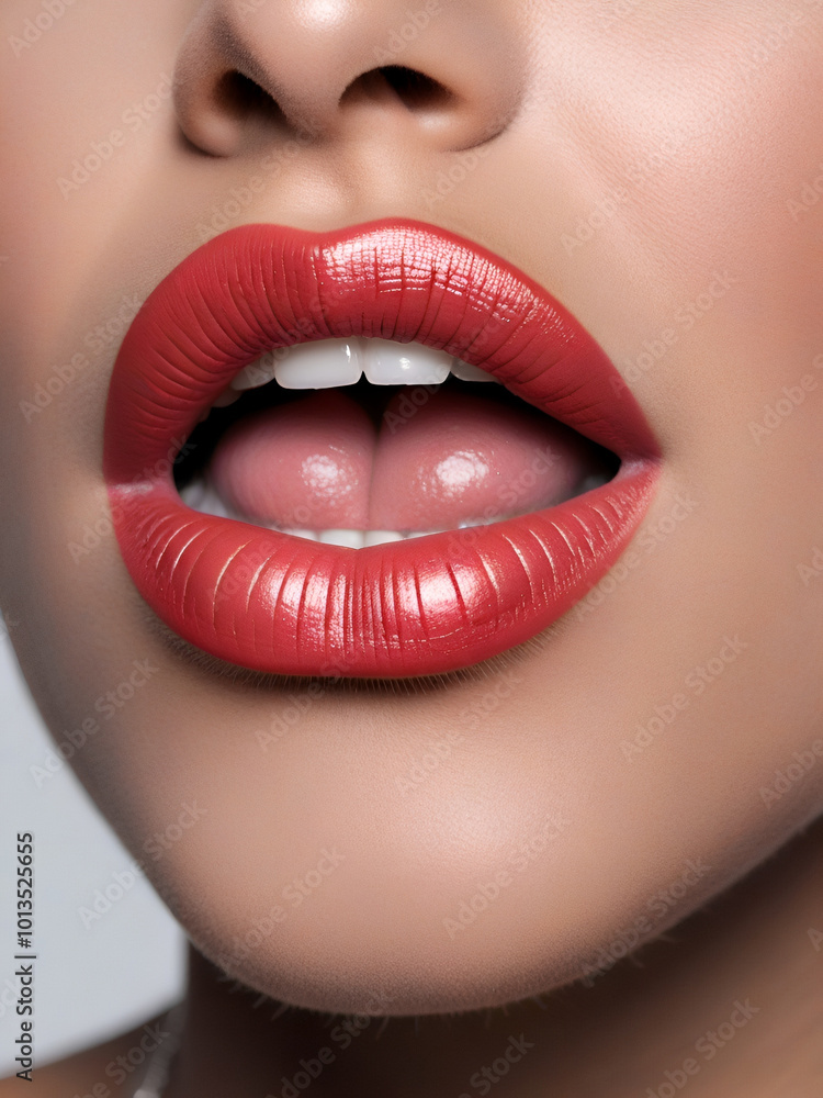 Sensual Red Lips Closeup Generative AI Sensual Red Lips Closeup Generative AI