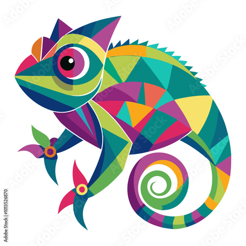 Vibrant Chameleon: Geometric Art Illustration 