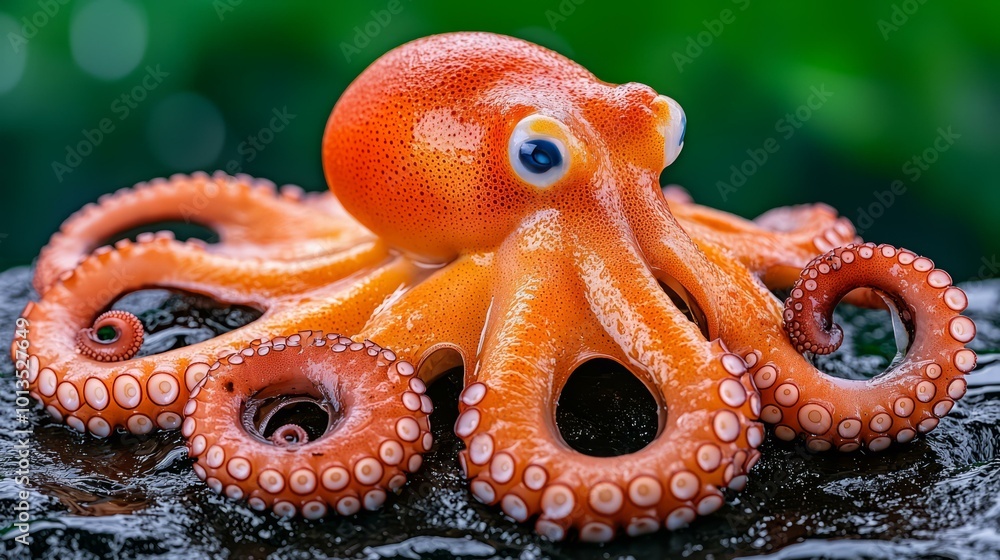 Vibrant orange octopus resting on a rocky surface. Vibrant orange octopus resting on a rocky surface.