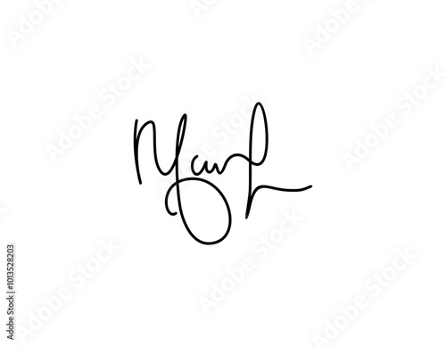 M hand-drawn signature logo design template