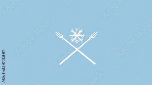 The design showcases a snowflake and crossed ski poles, symbolizing winter sports and outdoor adventures in a snowy environment. Generative AI photo