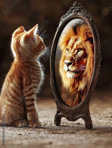 cute_kitten_looking_in_the_mirror_and_seeing_a_Lion