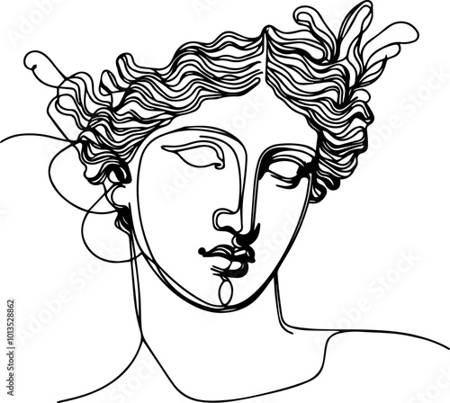 head of the antique goddess, line art for the design of clothing, furniture, dishes, posters and placards