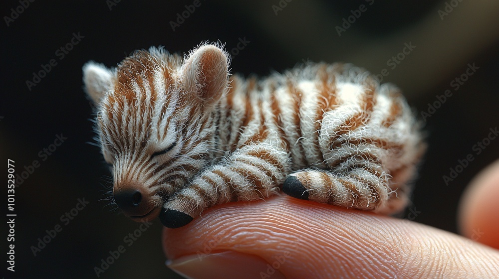 Obraz premium Miniature Zebra Resting on Fingertip