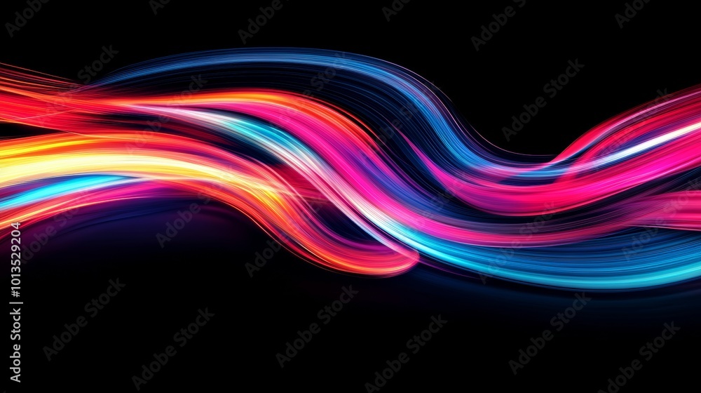 Colorful abstract light waves on black background, digital art concept Colorful abstract light waves on black background, digital art concept