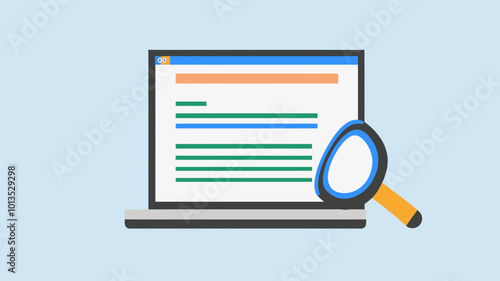 SEO Concept with Magnifying Glass on Laptop Screen Showing Search Results for Digital Marketing and Website Optimization