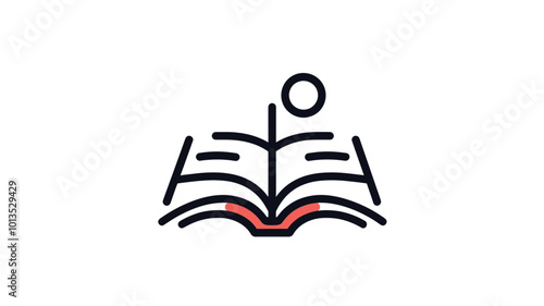 Trendy Thin Line Manual Guide Icon with Open Book and Marker - Vector Illustration for Educational Content and Documentation