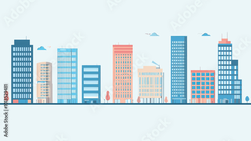 Modern Abstract City Skyline Illustration Set in Flat Design for Architectural Projects and Urban Planning Concepts