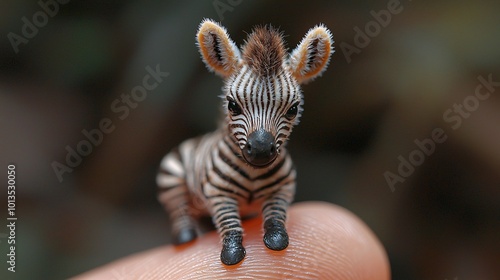 Tiny Zebra Sitting on a Human Finger