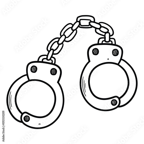 Hand drawn doodle handcuffs on white background.