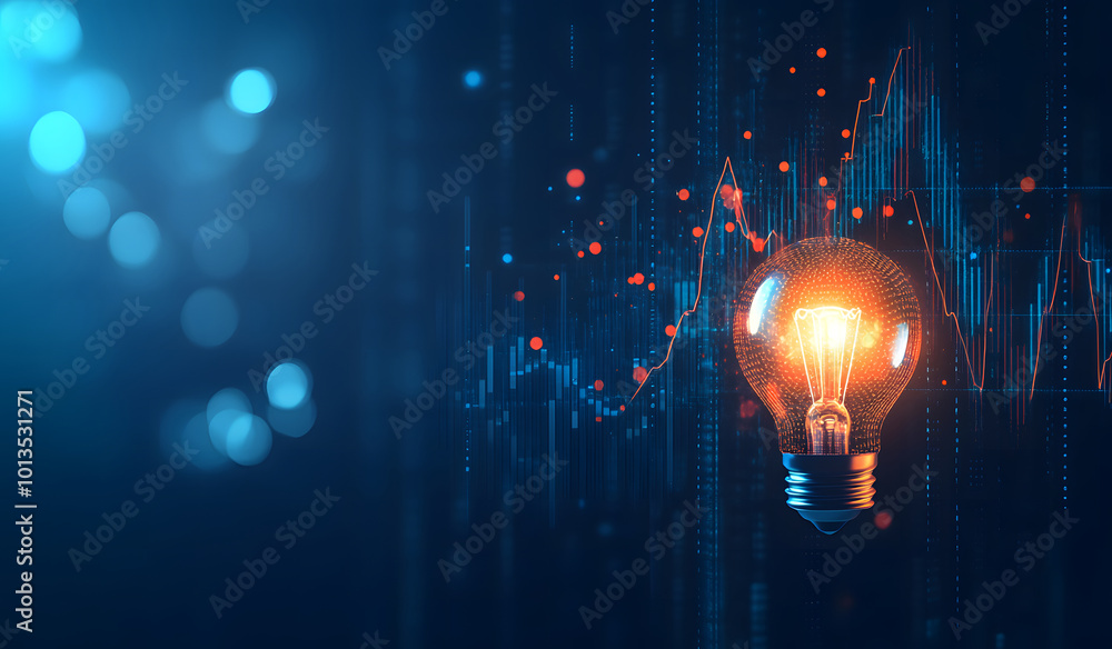 Innovation Growth Concept with Light Bulb and Digital Arrow Chart design Innovation Growth Concept with Light Bulb and Digital Arrow Chart design