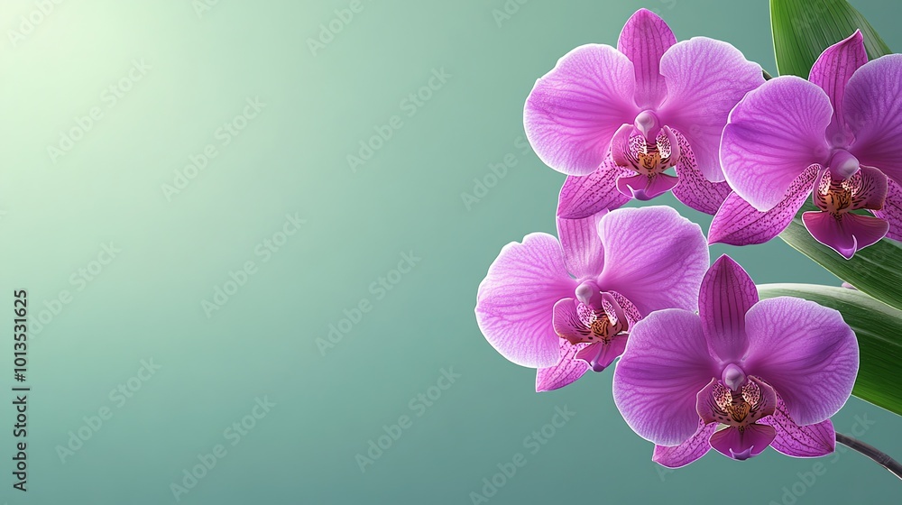 A cluster of pink orchids on a soft green background. A cluster of pink orchids on a soft green background.