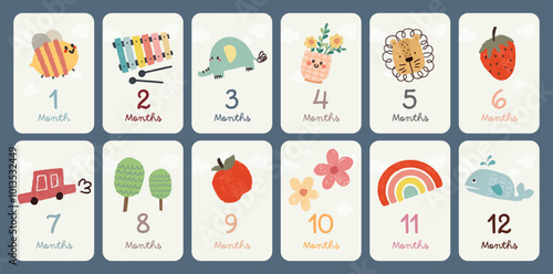 cute hand drawn baby milestone flashcard printable for kids education activity