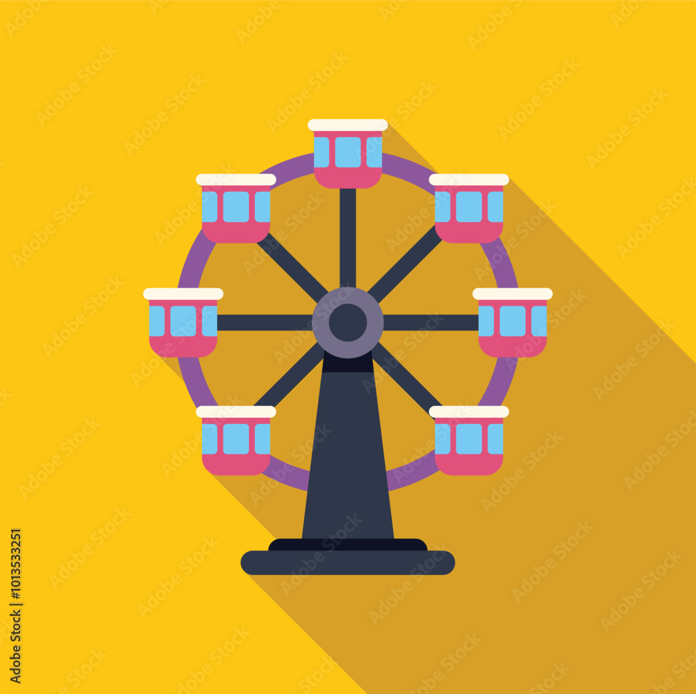 Colorful ferris wheel turning slowly with its gondolas, on a sunny day at the amusement park Colorful ferris wheel turning slowly with its gondolas, on a sunny day at the amusement park