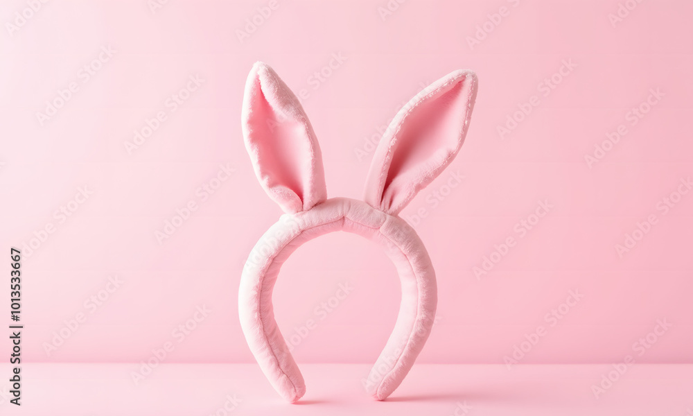 Playful pink bunny ears headband on textured background with copy space Playful pink bunny ears headband on textured background with copy space
